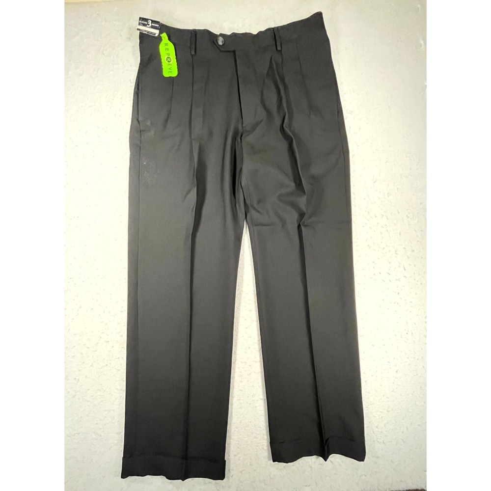 Haggar E-CLO Dress Pants Men 36x30 Black Pleated Classic Fit Straight Leg Formal